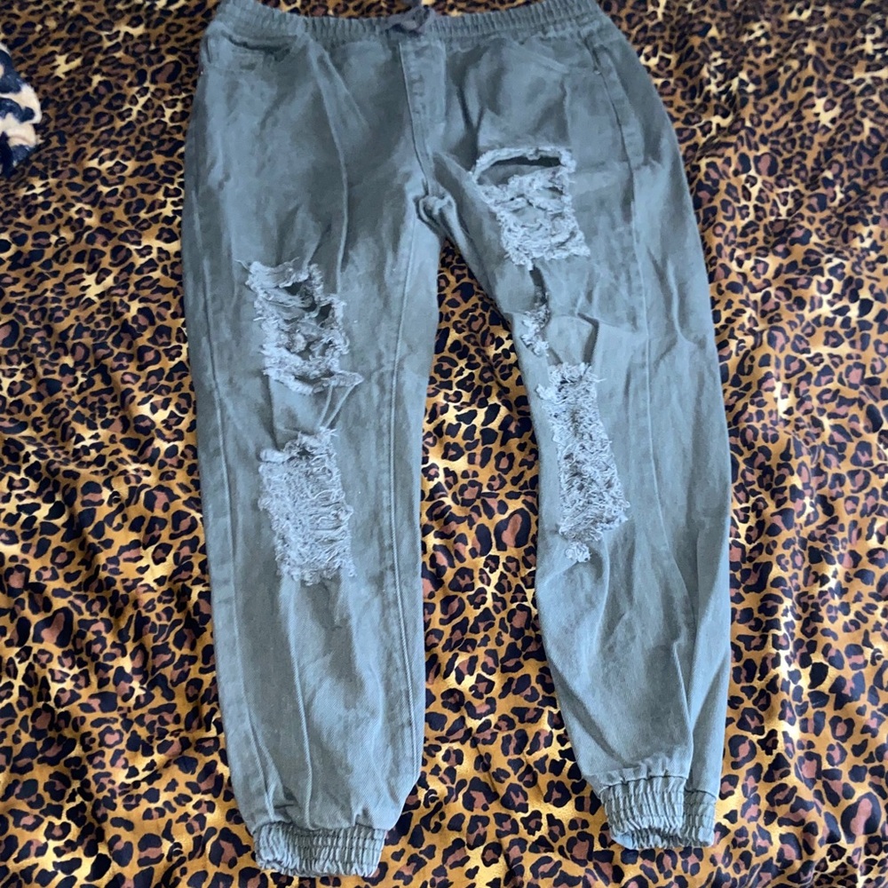 8th of LA Ripped Olive Green Women's Joggers